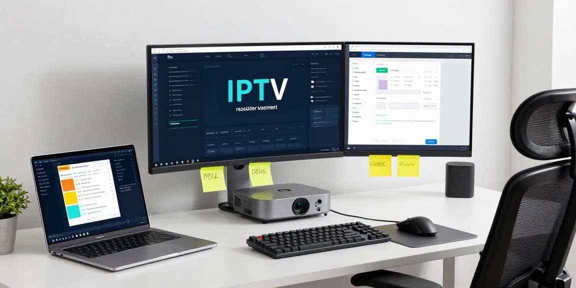 IPTV reseller management dashboard on a modern workspace with advanced software solutions in action