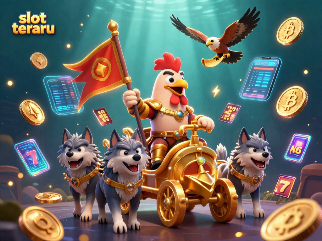 Spin the reels with slot terbaru in this vibrant casino adventure featuring a rooster warlord and golden treasures.