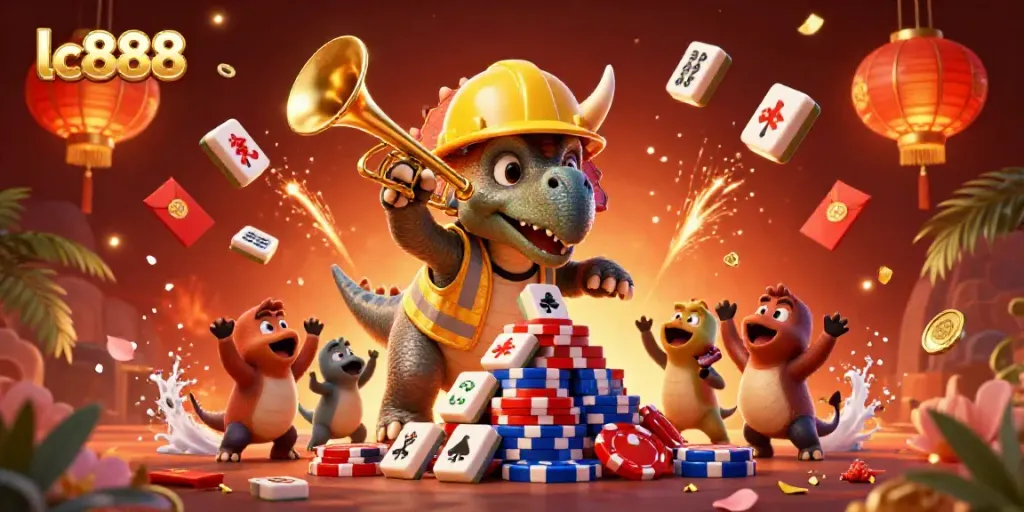 Experience thrilling fun at lc888 with animated characters in a vibrant casino scene.