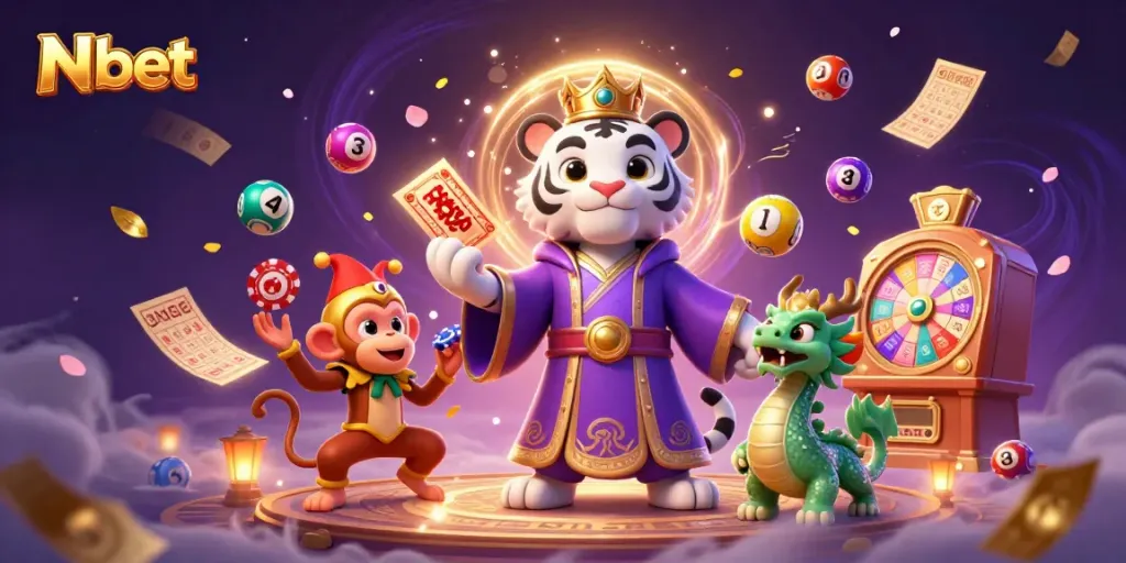 Experience thrilling excitement with N bet's vibrant casino scene, featuring dynamic gaming elements and playful characters.