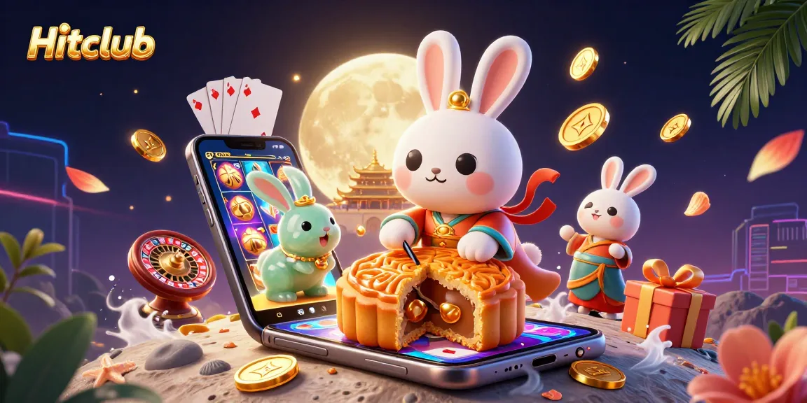 Experience thrilling gaming at Hitclub with vibrant casino elements and moon folklore characters.