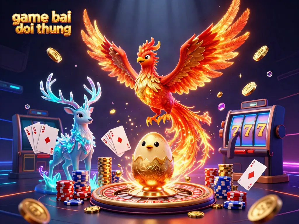 Experience the thrill of game bai doi thuong in this vibrant, dynamic 3D illustration featuring winning elements.