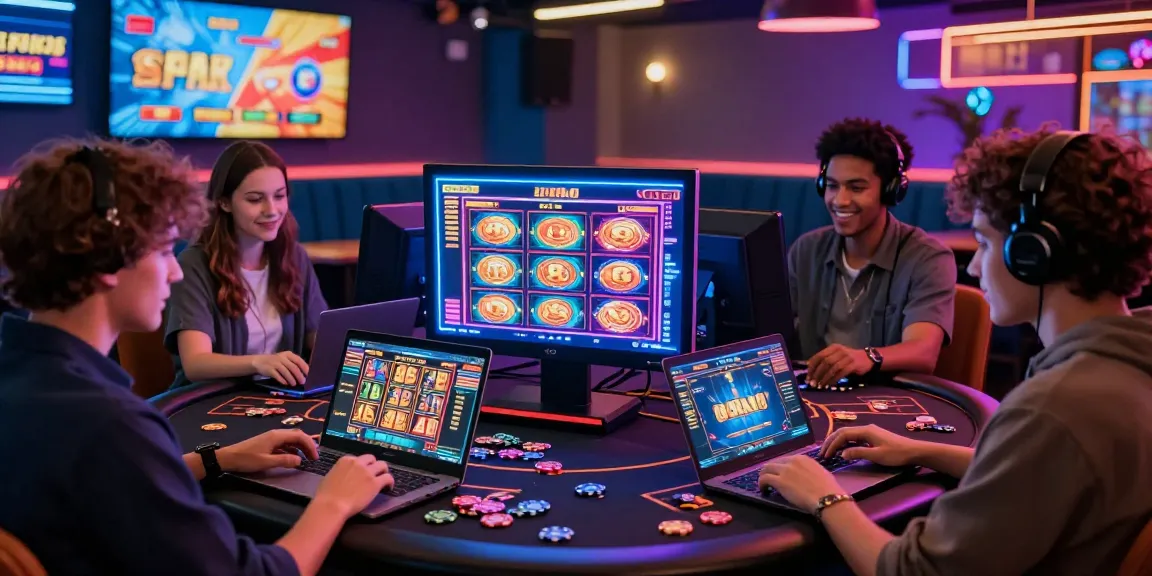 Best online casinos scene showcasing players engaging with interactive games in a vibrant lounge atmosphere.