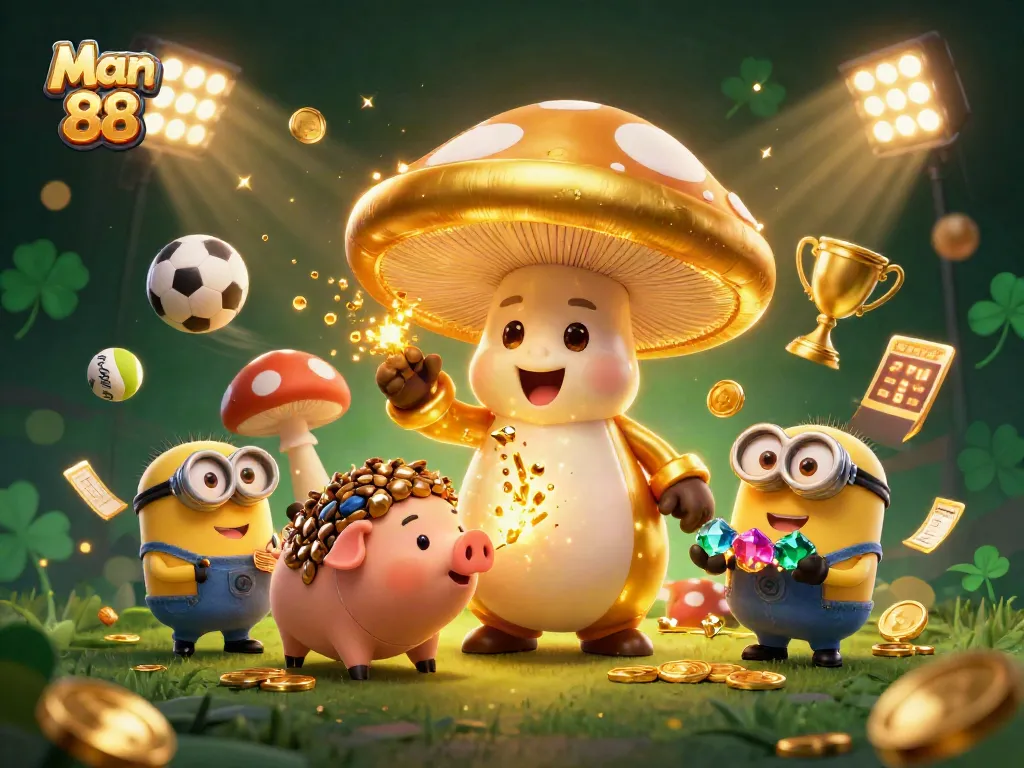 Experience thrilling action with Man 88: a vibrant scene featuring a golden wizard and sports elements