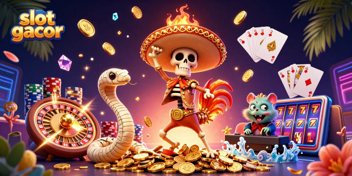 Slot gacor yang menampilkan kelompok karakter mempesona di festival kemenangan dengan koin emas berkilauan.