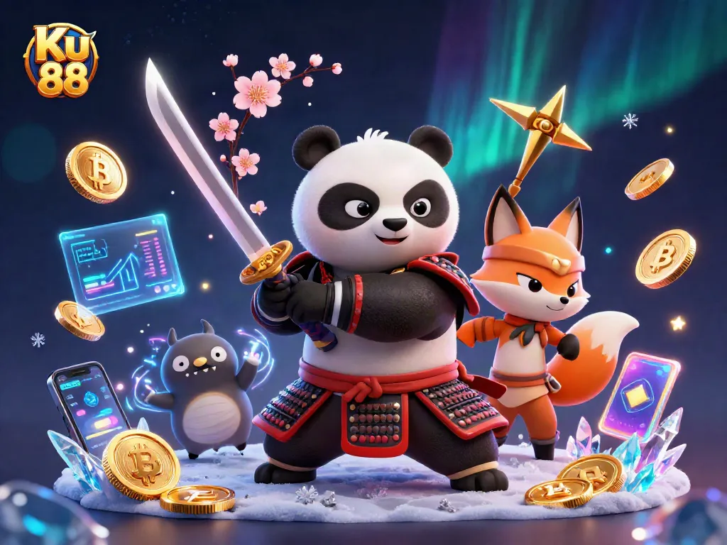 Engage in thrilling bets at Ku 88 while admiring 3D samurai panda and dynamic casino elements.