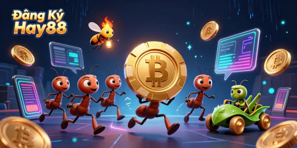 Join the adventure of Đăng Ký Hay88 with animated ants and a grasshopper on a casino heist.