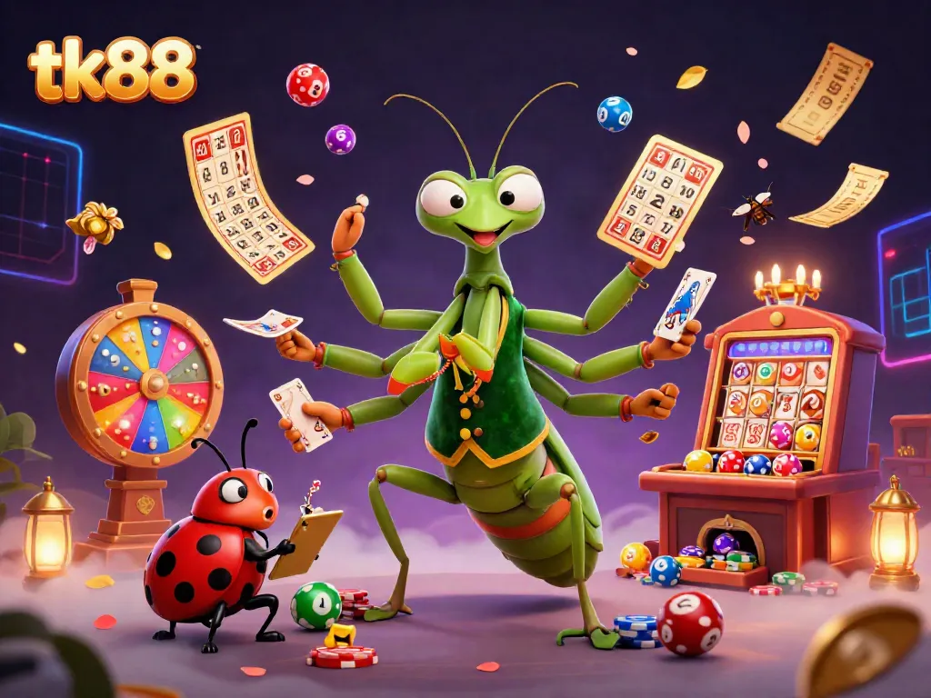 Engage in thrilling gameplay at tk88 with vibrant lotto balls, exciting casino elements, and dynamic 3D characters.