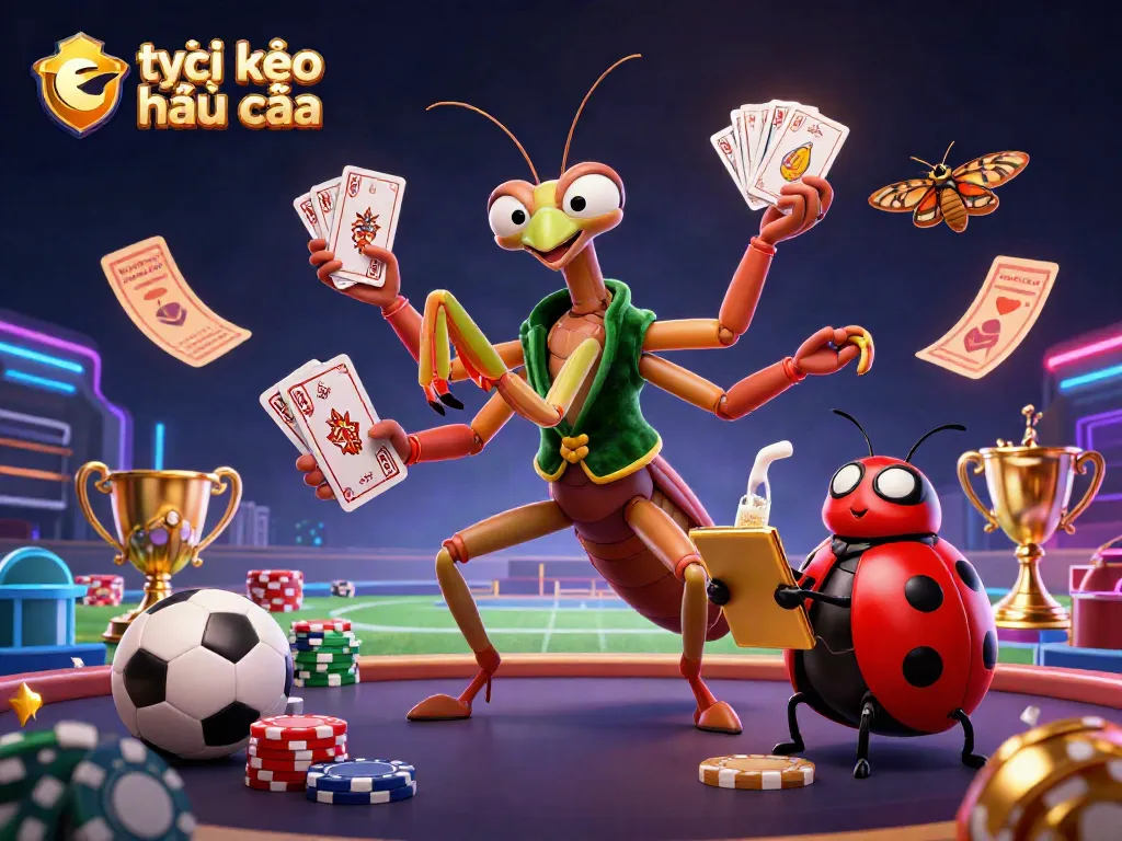 Experience the excitement of tỷ lệ kèo nhà cái with a vibrant scene of card dealing and sports betting action.