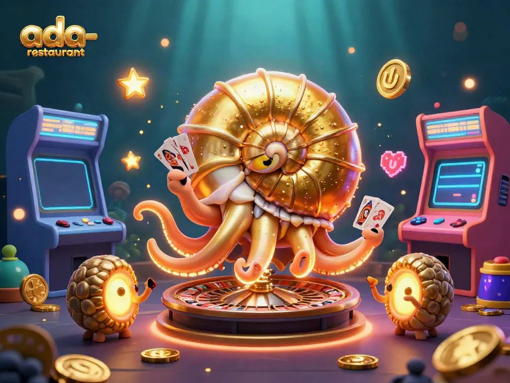 Engage with ada-restaurant through lively casino characters and vibrant game elements in a rich scene.