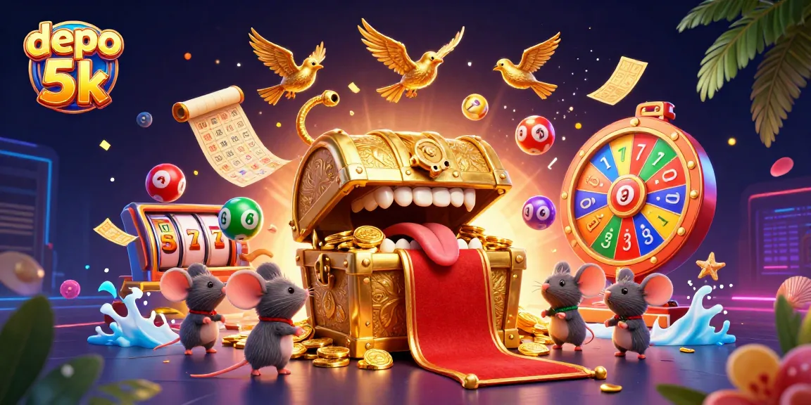 Spin to win on depo 5k with a rich, vibrant 3D scene featuring classic casino elements.