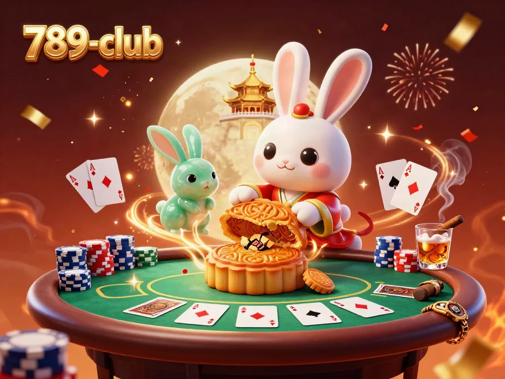 Experience gaming magic at 789-club with lively 3D characters and poker elements in a festive atmosphere.