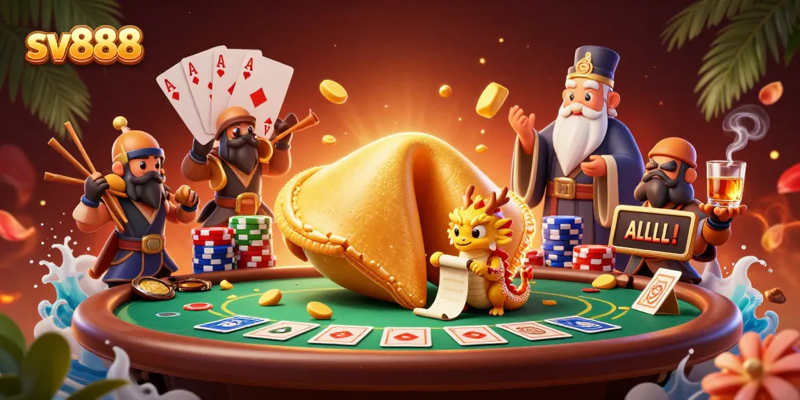 Experience luck with sv888 as a fantasy scene showcases a dragon and golden fortune cookie.