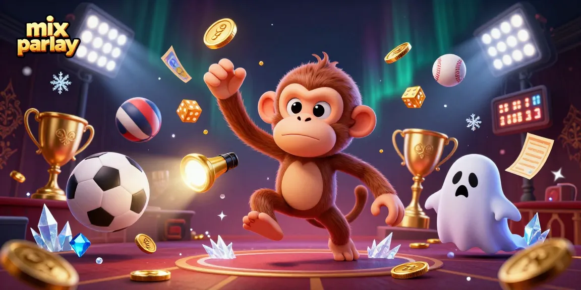 Engage with exciting mix parlay betting in this dynamic casino illustration featuring a mischievous monkey and ghost-hunter puppy.