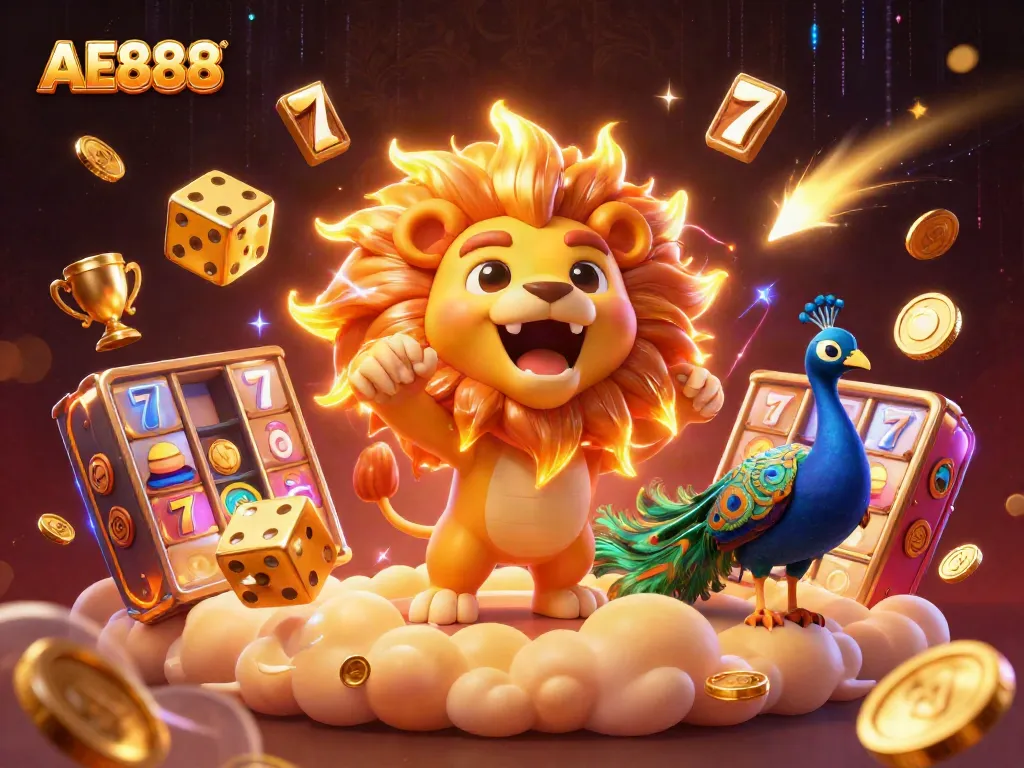 Experience thrilling slots action with AE888's vibrant casino scene featuring dynamic gold elements.