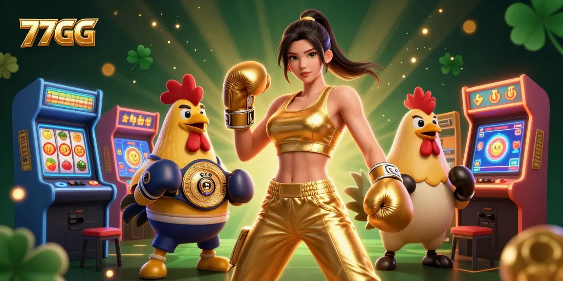 Experience thrilling gaming moments with 77GG's immersive online casino environment, featuring dynamic characters and vibrant game elements.