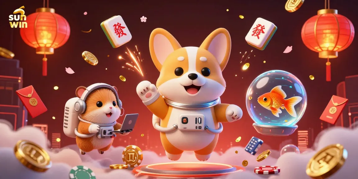 Experience thrilling gameplay at sun win as a 3D cartoon astronaut corgi enjoys the floating excitement of a space casino.