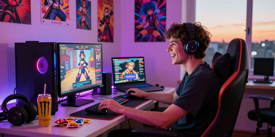 Trans hentai game experience in a cozy gamer’s den with vibrant atmosphere