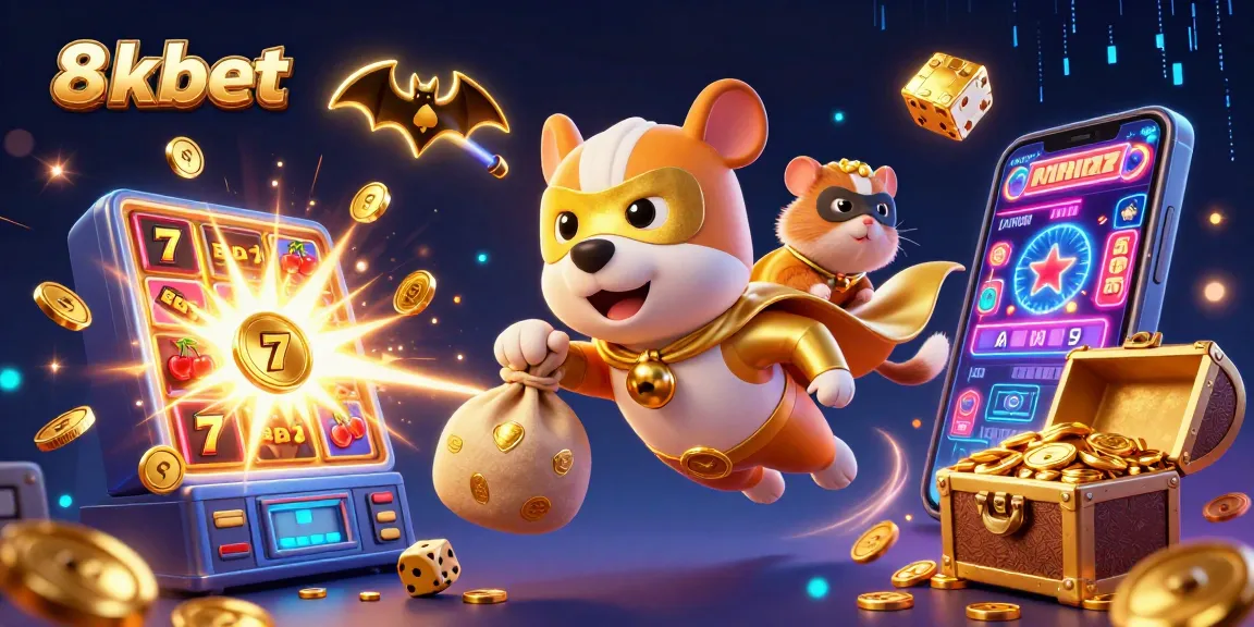 Experience exhilarating wins with 8xbet as a superhero dog and hamster soar over dynamic casino game elements.