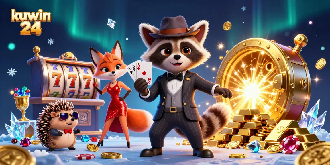 Play and win big with kuwin 24 at an exciting casino with 3D cartoon characters and vibrant slot elements.