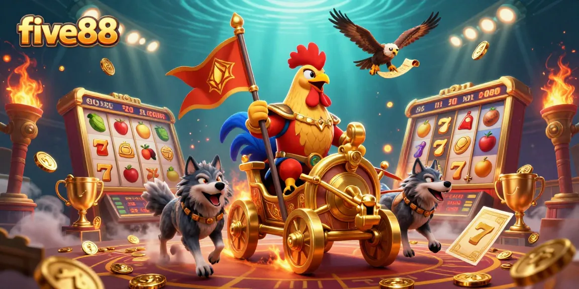 Engage in thrilling gameplay with five88 through a dynamic illustration of gambling excitement.
