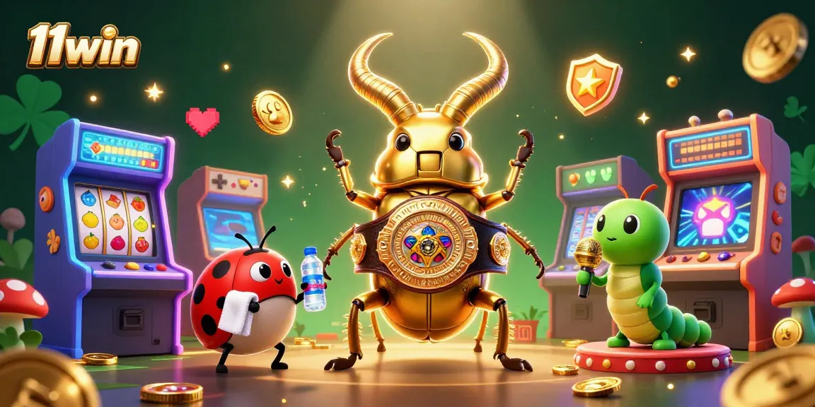 Engage in thrilling gameplay at 11win with a golden stag beetle boxing champion in a lively casino setting.