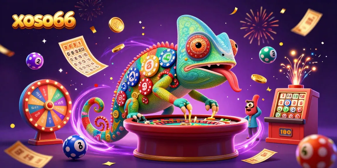 Xoso66 engages players with colorful lottery balls and thrilling gambling excitement in a vibrant casino scene.