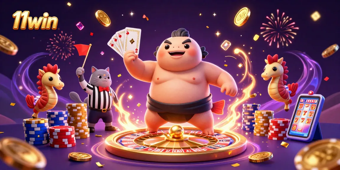 11win showcases an exciting underwater casino scene featuring a fugu sumo wrestler amidst dynamic gameplay.